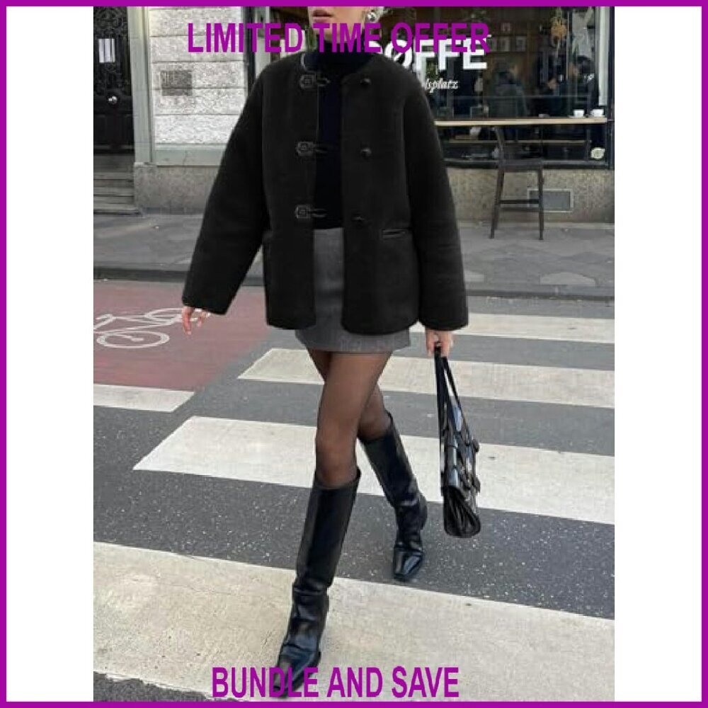 Faux Fur Jacket Long Sleeve Button Front Winter Coat with Pockets - Picture 4 of 8